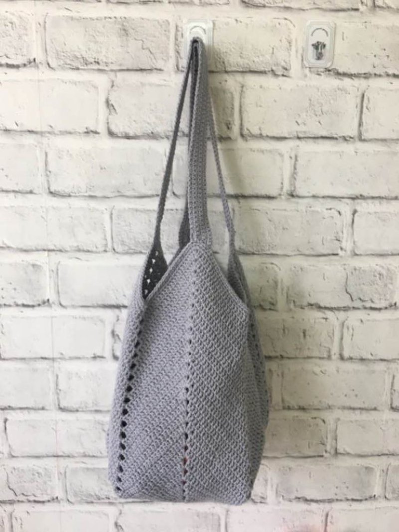 手作纯棉单色大容量编织包/肩背包/购物袋/渡假包~大象灰 - 侧背包/斜挎包 - 棉．麻 