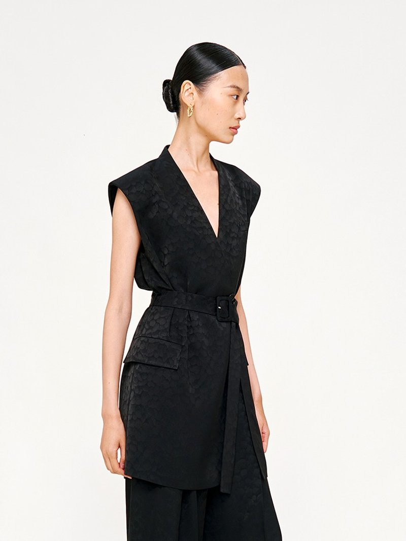 【无袖】新中式复古中国风 系带/提花马甲外套 - 女装西装外套/风衣 - 其他材质 黑色