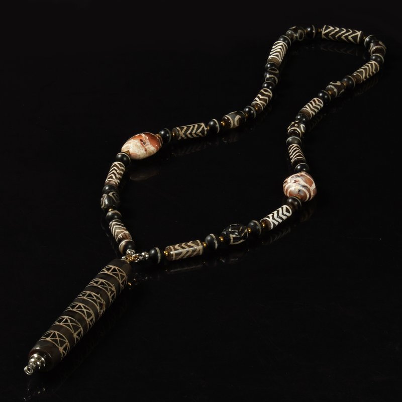 缅甸网格纹巨型线珠.虎纹管珠.寿珠链(长10.85厘米.84厘米) - 长链 - 其他材质 