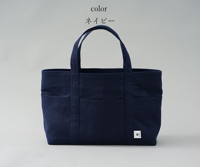 wafu  linen bag / tote bag / middle size / navy  z007a-neb2 - 手提包/手提袋 - 棉 蓝色