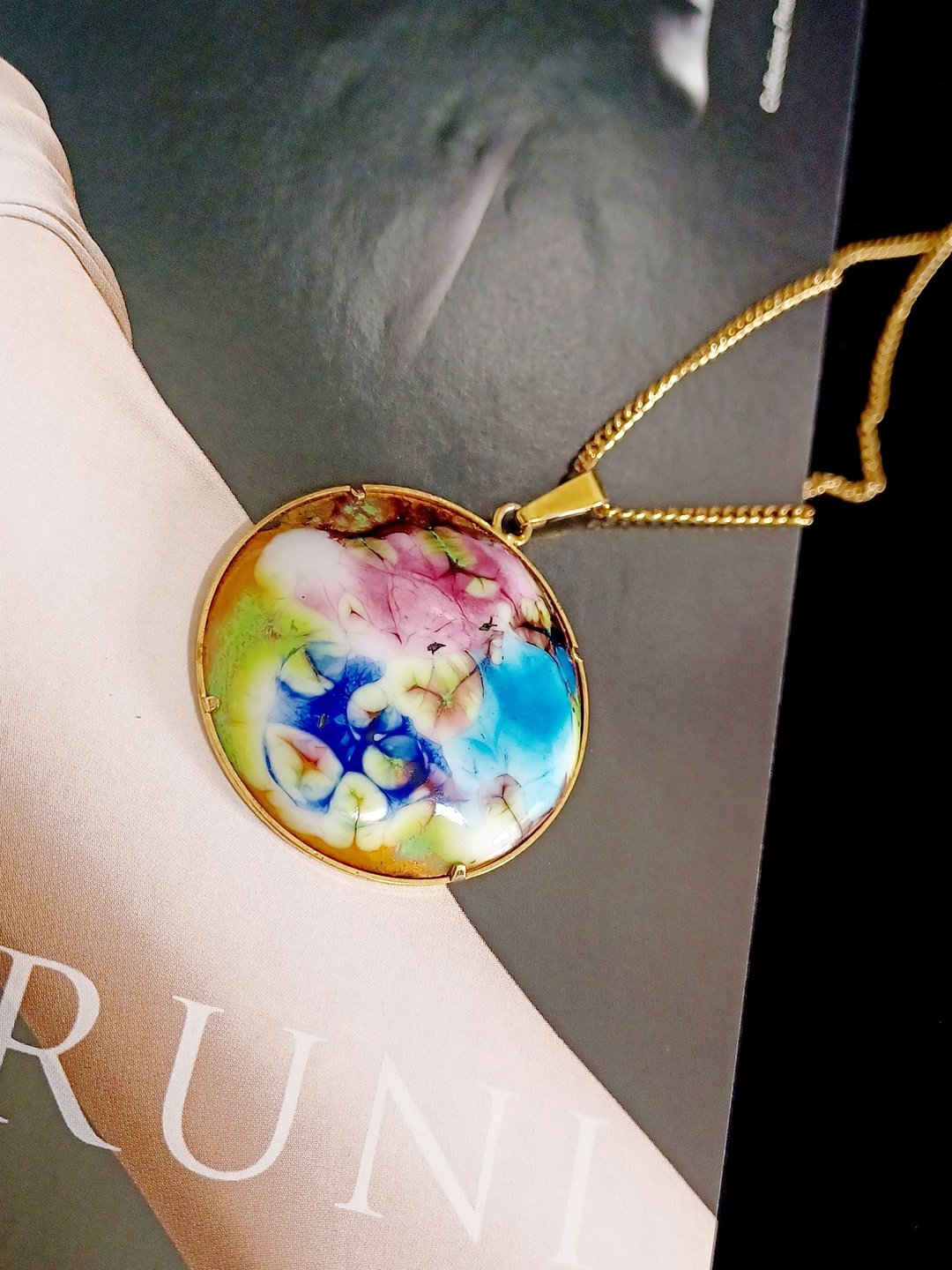 vintage jewelry 老件手工冷珐琅粉彩花卉 项链 - 项链 - 其他金属 