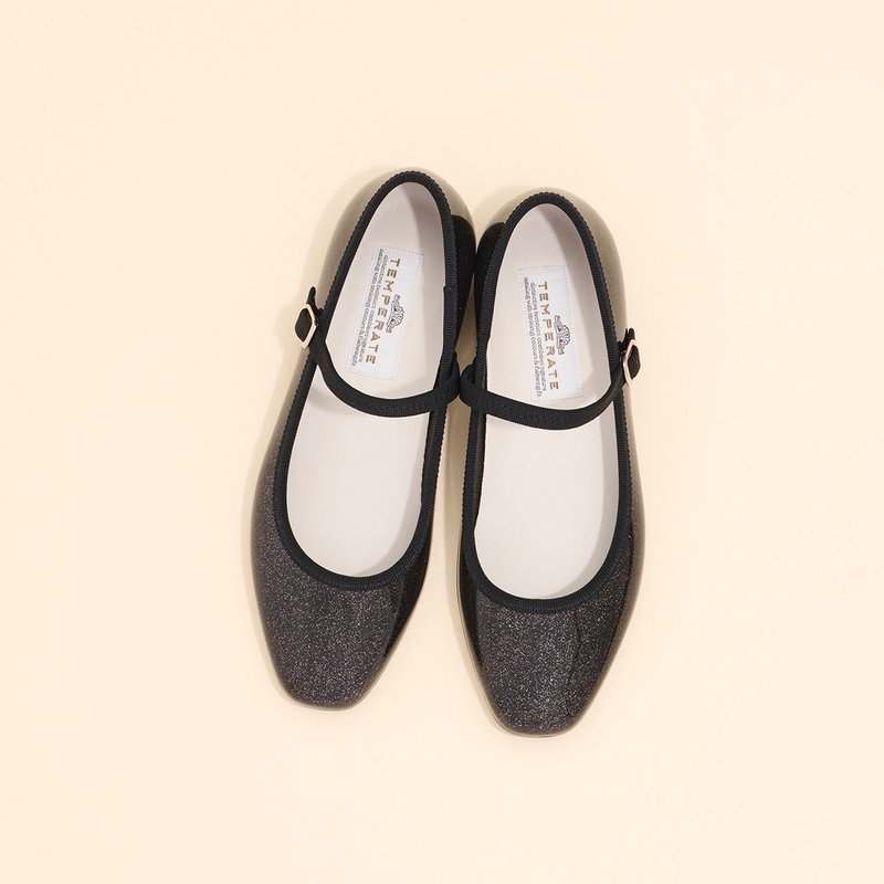 MARTA GLITTER (BLACK) PVC SQUARE TOE FLATS / RAIN SHOES square toe pumps - 雨鞋/雨靴 - 防水材质 黑色