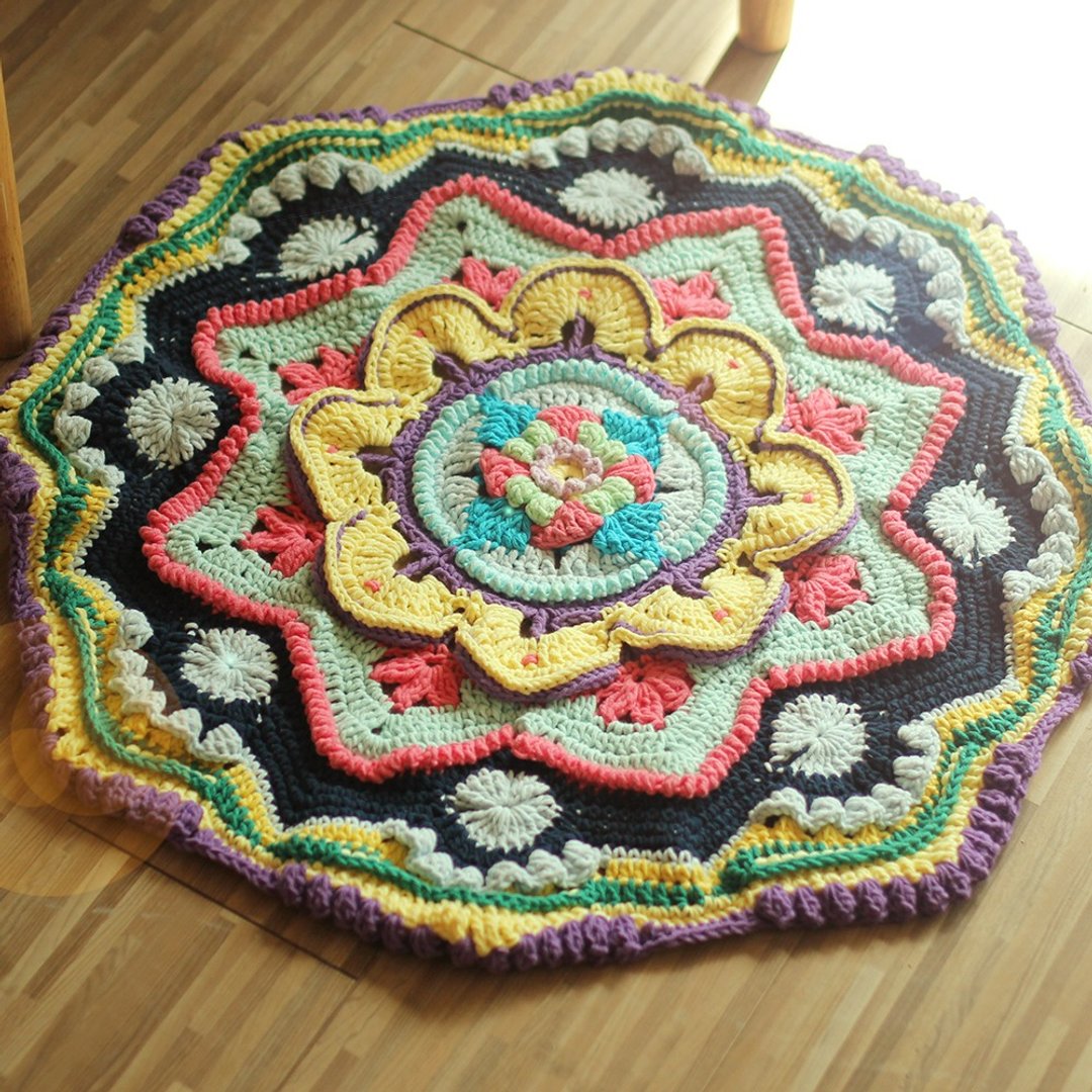 钩花田园森林花朵复古波西米亚Hand made Cushion 曼陀罗大坐垫 - 地垫/地毯 - 棉 