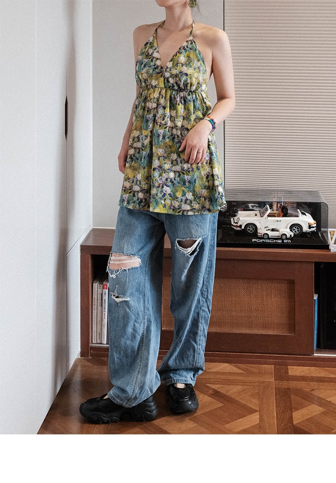 挂脖露背印花吊带背心 - 女装背心 - 其他材质 