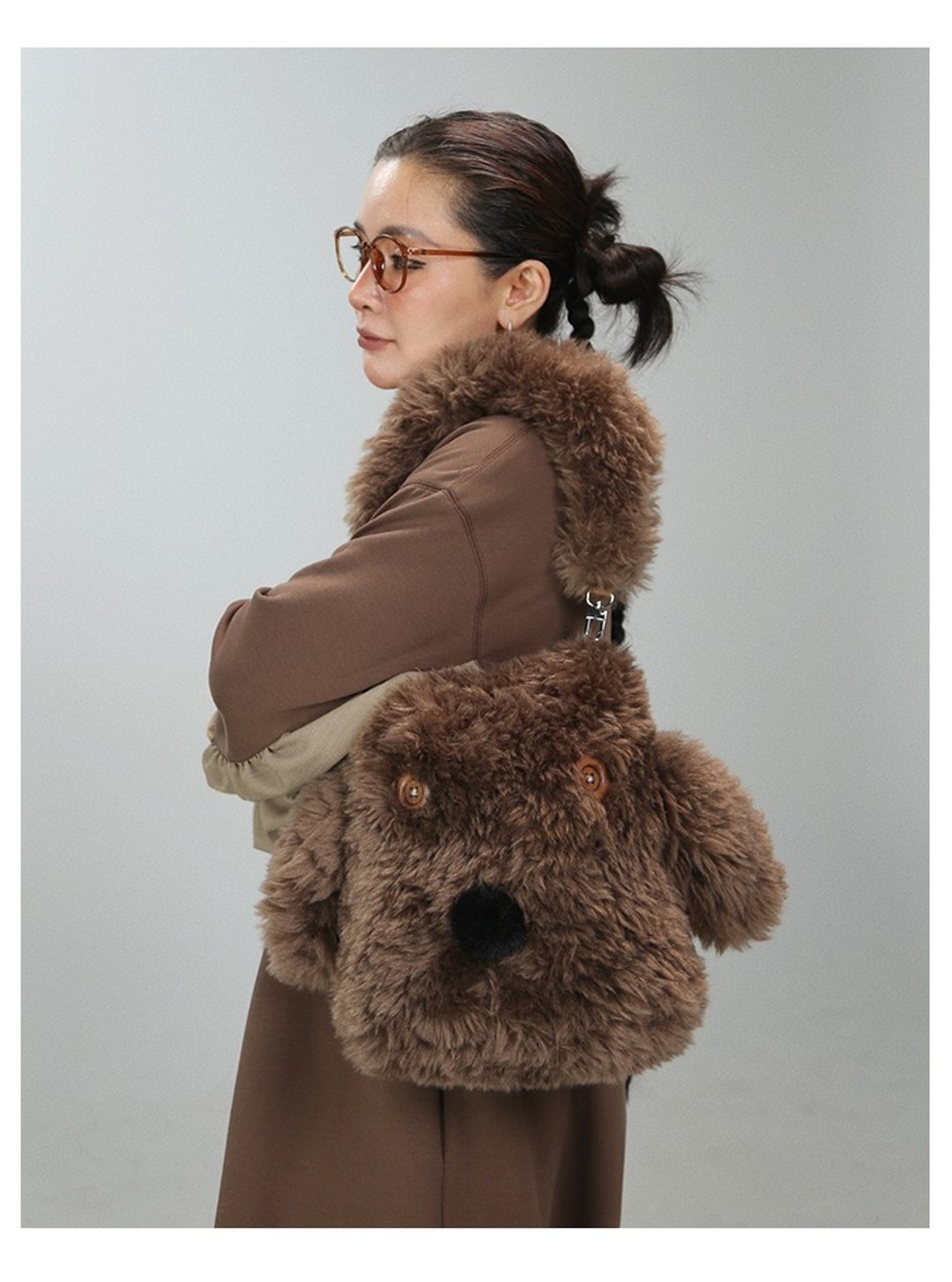 毛绒狗狗手拎包女可爱时尚通勤托特包 - 侧背包/斜挎包 - 其他材质 