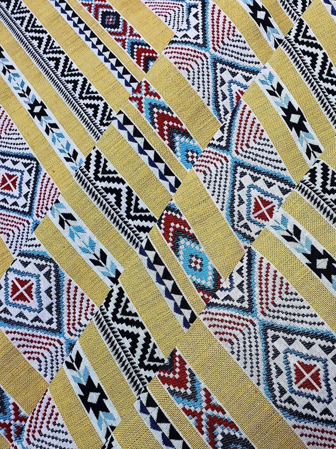Multi-color Tribal Fabric Thai Woven Fabric Craft Supplies Textile 1/2 yard - 编织/刺绣/羊毛毡/裁缝 - 其他材质 黄色
