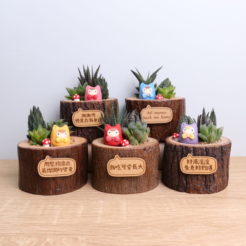 小日苗爪型多肉盆栽 字牌定制|升官离职结婚儿童生日毕业礼物 - 植栽/盆栽 - 木头 多色