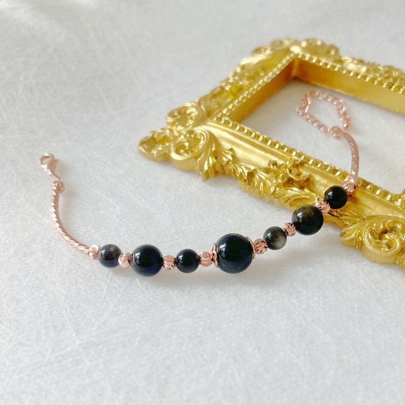 辟邪  提升金运 金曜石 手链 天然石  财运 水晶 - 手链/手环 - 水晶 黑色