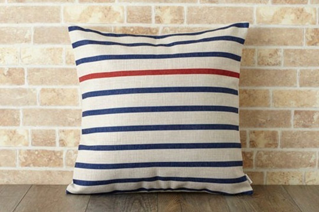 Cushion cover 45 × 45cm Marine natural Linen navy red border jubileecushionse502 - 摆饰 - 棉 