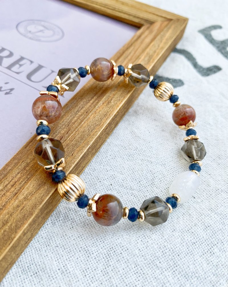 极光23/墨蓝玉髓/茶水晶 手作设计款能量水晶手链 - 手链/手环 - 水晶 