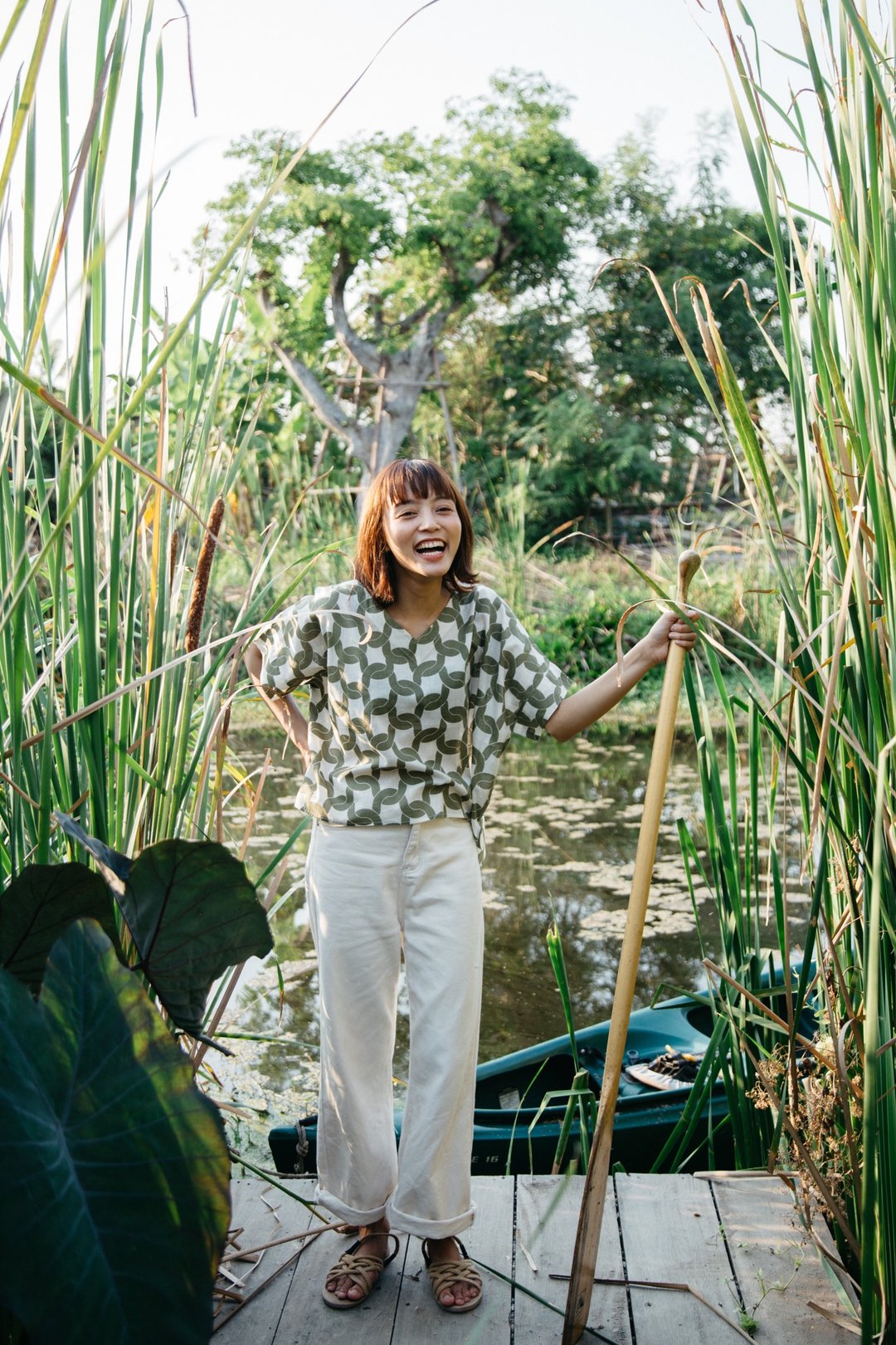 Mulmul pickle chain wide - 女装上衣 - 棉 绿色