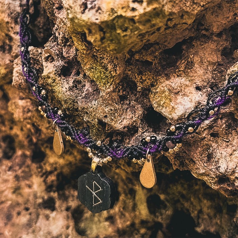 【魔法符文】治愈卢恩符文 木镶嵌编织颈链 - 颈链 - 木头 黑色