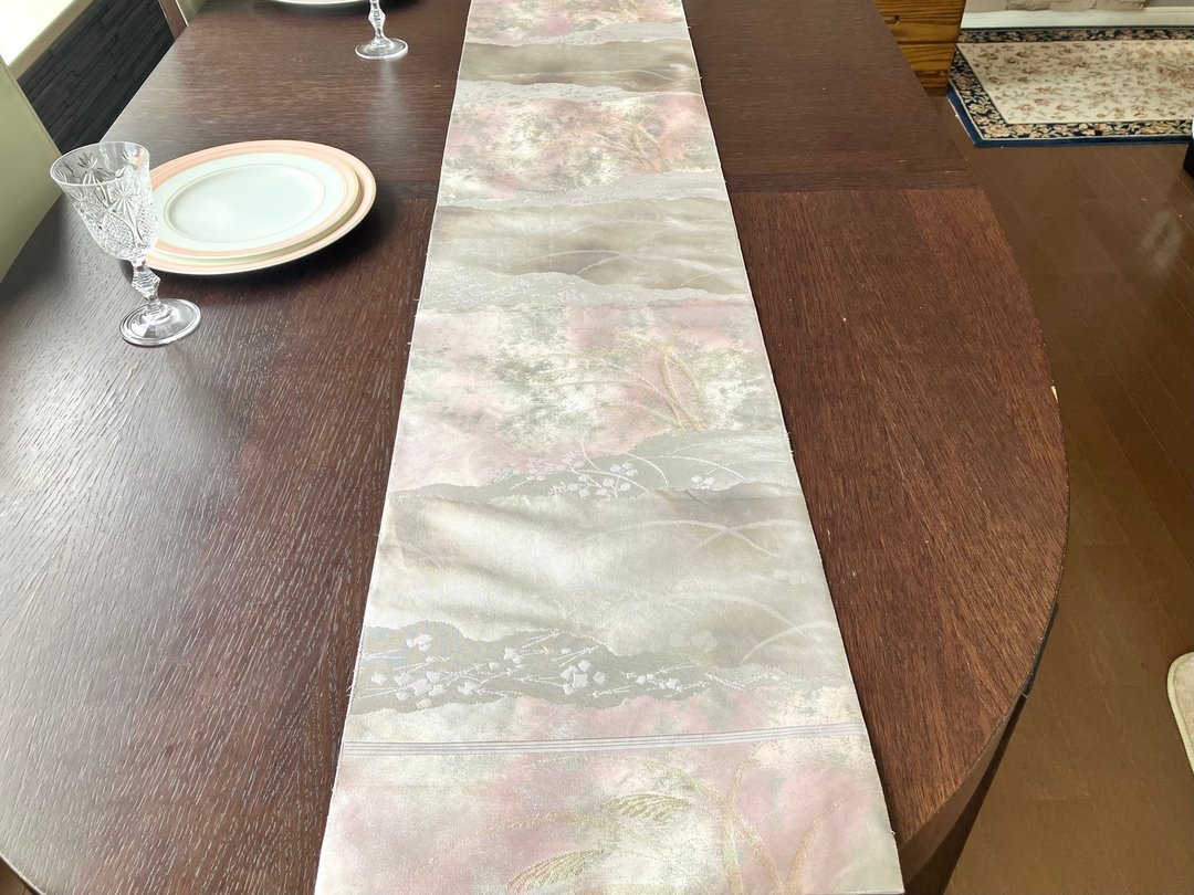 和服腰带再制 桌旗 流水 野草 莫兰迪粉 鼠尾草灰 150cm 独一无二 TR014 - 餐垫/桌巾 - 丝．绢 紫色