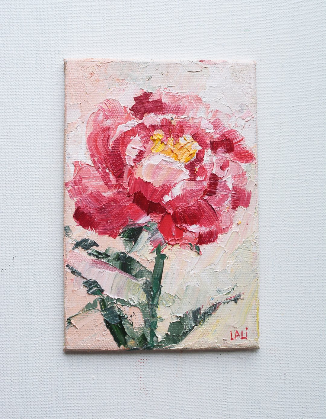 牡丹原创油画玫瑰画现代艺术粉红色花朵 15x10 厘米 - 插画/绘画/写字 - 其他材质 粉红色