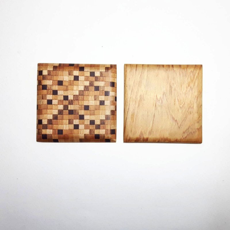 水波纹寄木细工/桧木 双面杯垫 - 杯垫 - 木头 多色