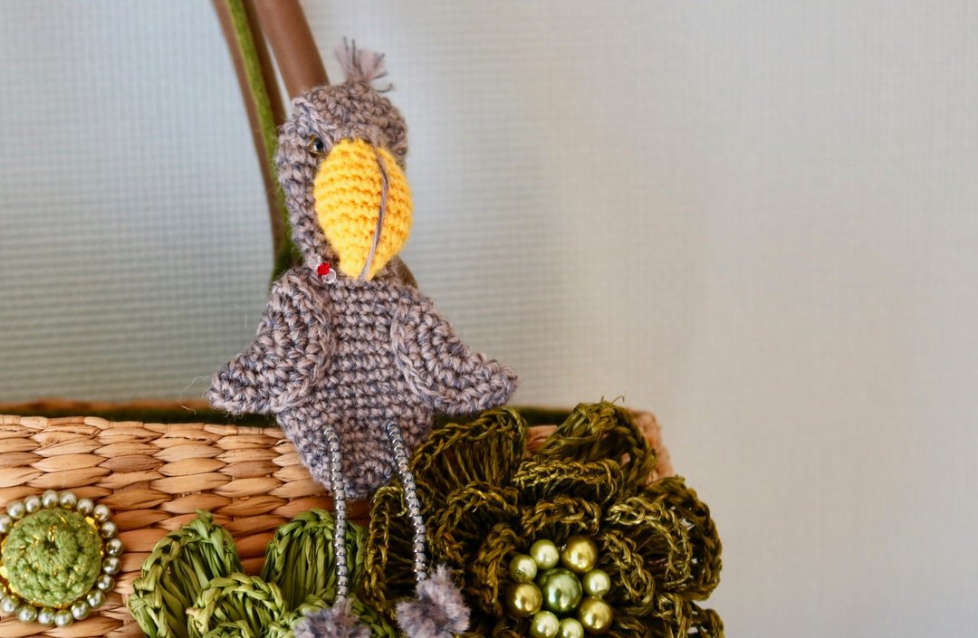 Shoebill brooch - 胸针 - 羊毛 灰色
