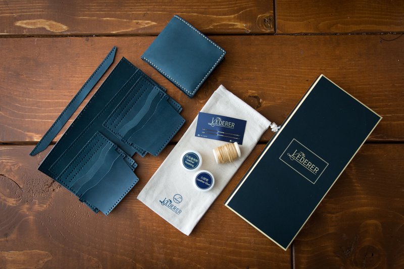 情侣套装 6卡短夹2个。手缝皮革材料包。SPS003 - 皮件 - 真皮 蓝色