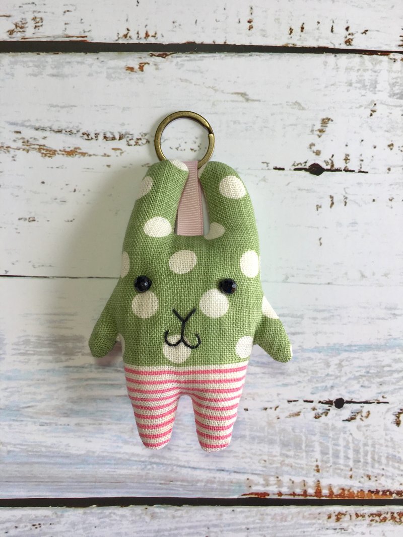 +大点点横条裤+兔子钥匙圈 - 吊饰 - 棉．麻 绿色