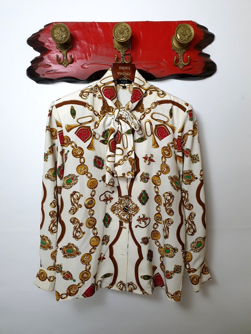 小龟葛葛-丝巾式华丽珠宝绑带公主袖衬衫 - 女装衬衫 - 聚酯纤维 