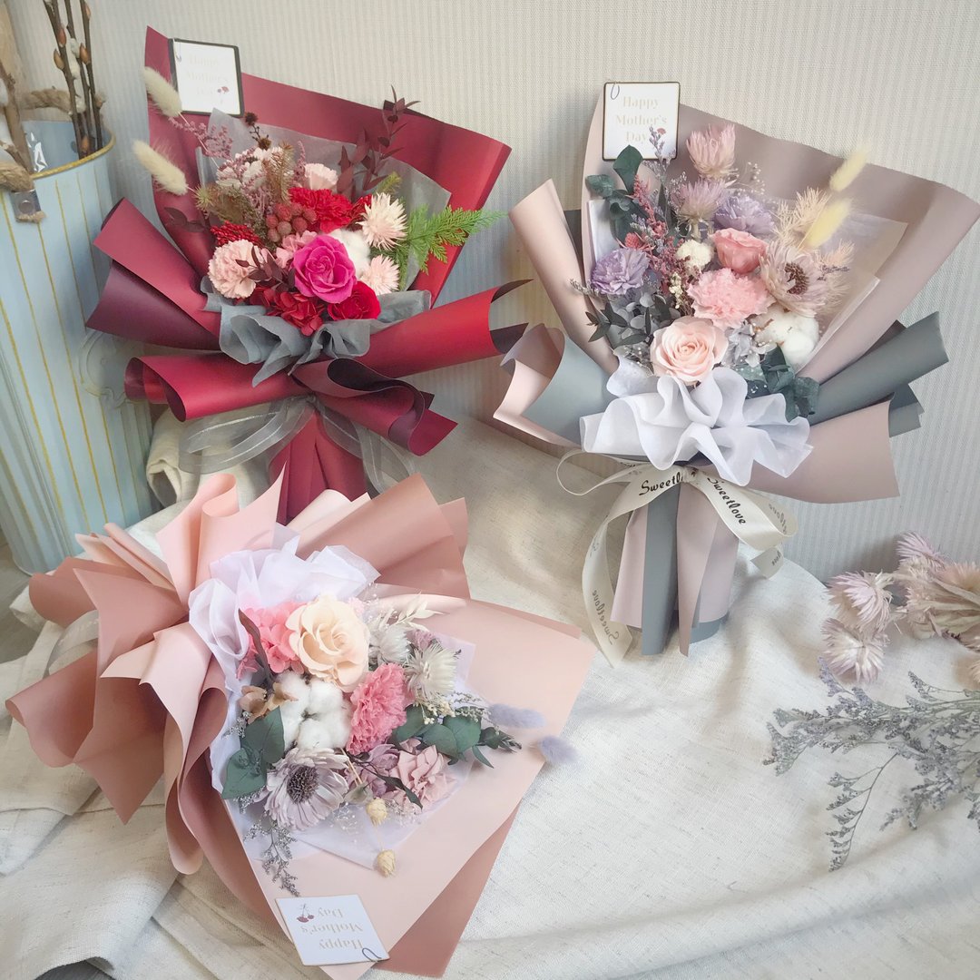 温暖祝福康乃馨永生花束 母亲节花束 永生花 干燥花束 - 干燥花/捧花 - 植物．花 多色