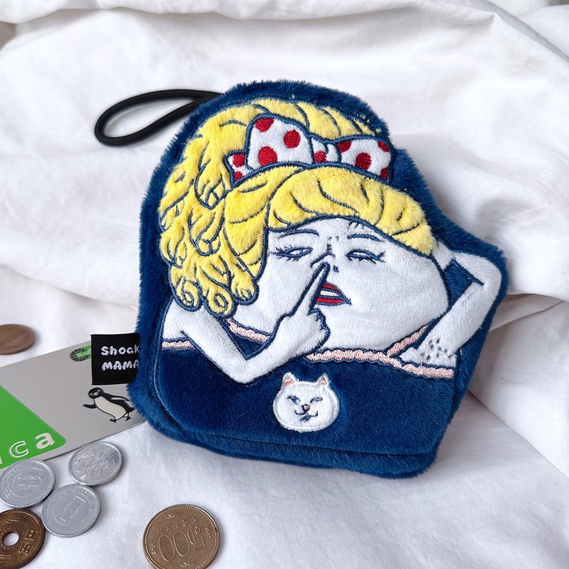 猪鼻女 毛绒绒刺绣零钱包 - 零钱包 - 聚酯纤维 蓝色