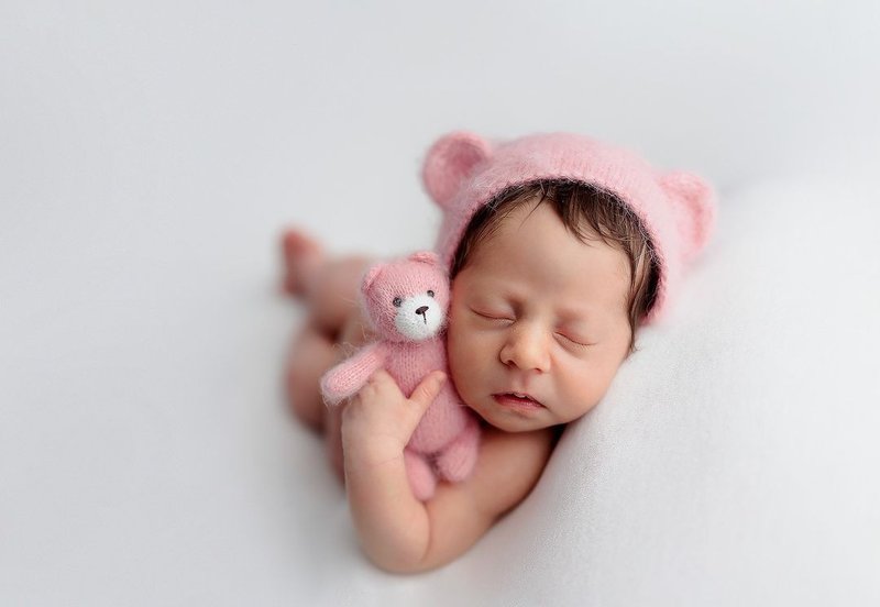 Newborn bear hat, Newborn bonnet, Bear photo props - 婴儿帽/发带 - 羊毛 卡其色