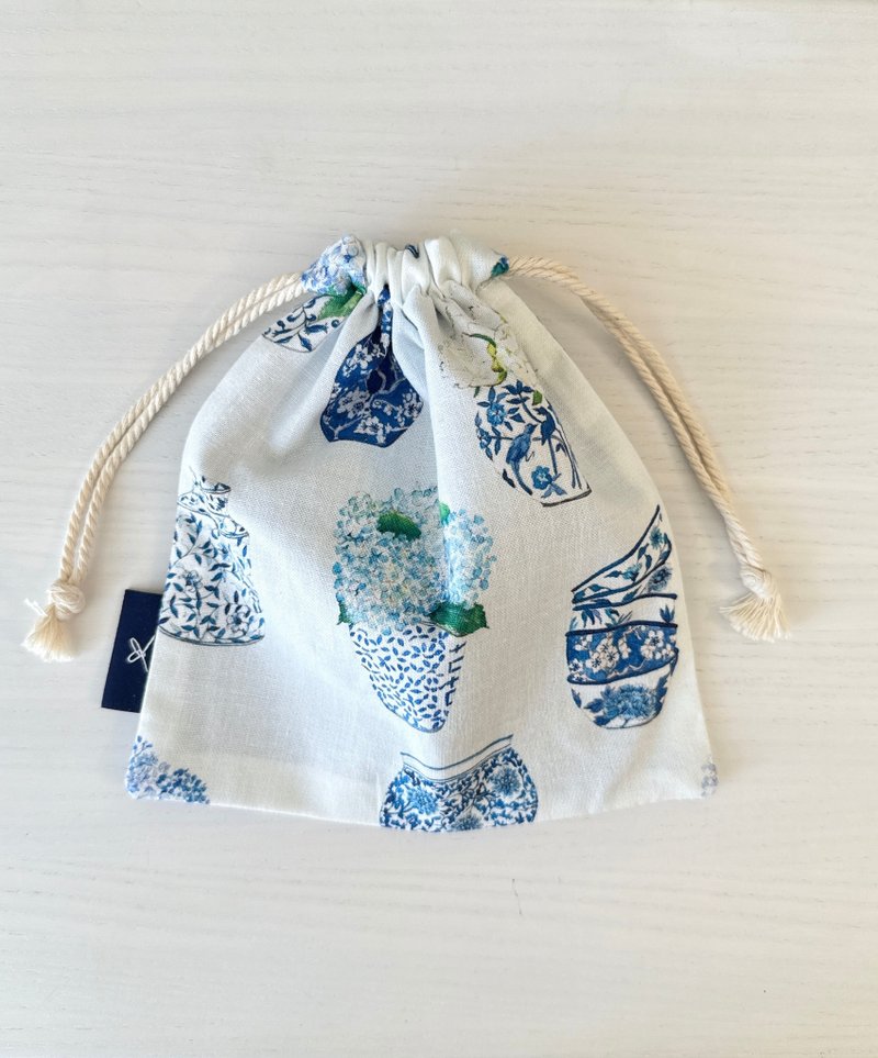 蓝白束口袋 - 束口袋双肩包 - 棉．麻 蓝色