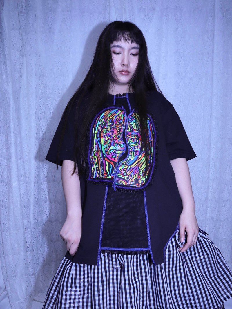 撕裂印花改造TEE9027 MEIKEIIN原创设计手作 - 女装上衣 - 其他材质 黑色