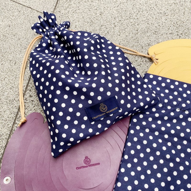 蜡绳 棉质 束口收纳袋/束口袋- 点点 - 化妆包/杂物包 - 棉．麻 蓝色