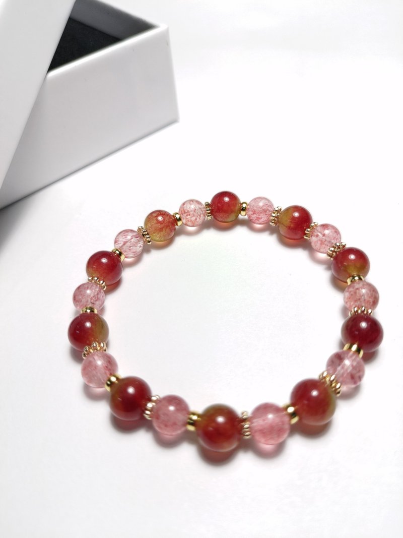 草莓晶 西瓜碧玺 水晶手串  招桃花觅得真爱 - 手链/手环 - 水晶 