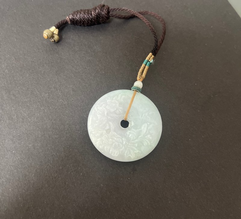 花开富贵平安扣/天然缅甸翡翠 - 项链 - 宝石 