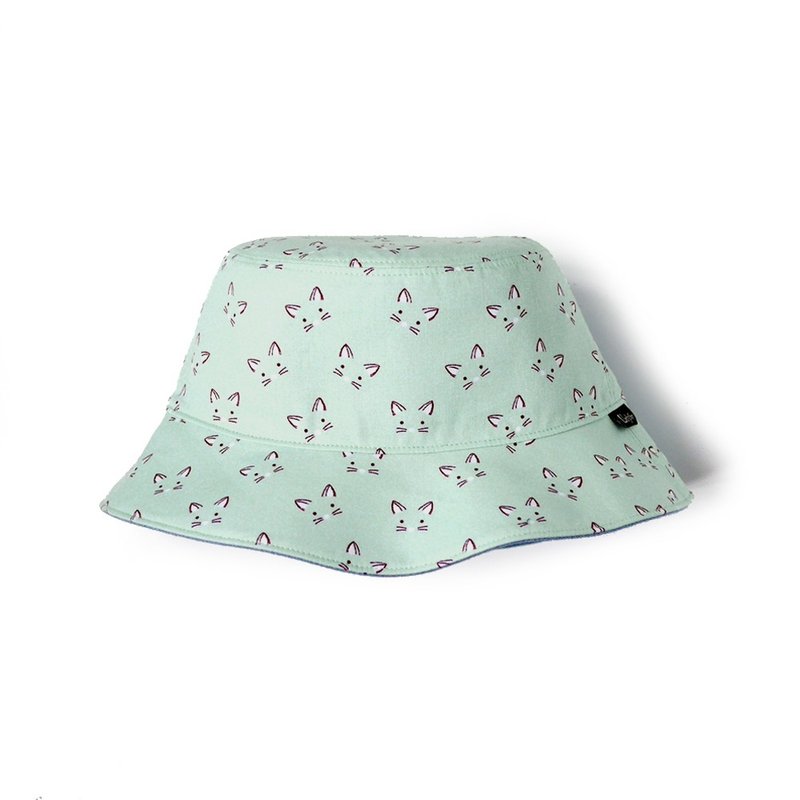 薄荷绿猫脸双面渔夫帽 - 帽子 - 棉．麻 绿色