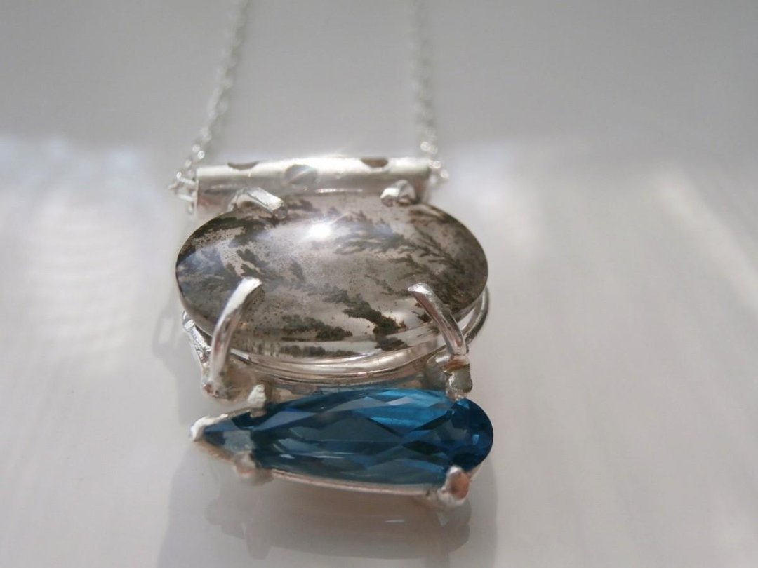 minamo necklace - 项链 - 其他金属 蓝色