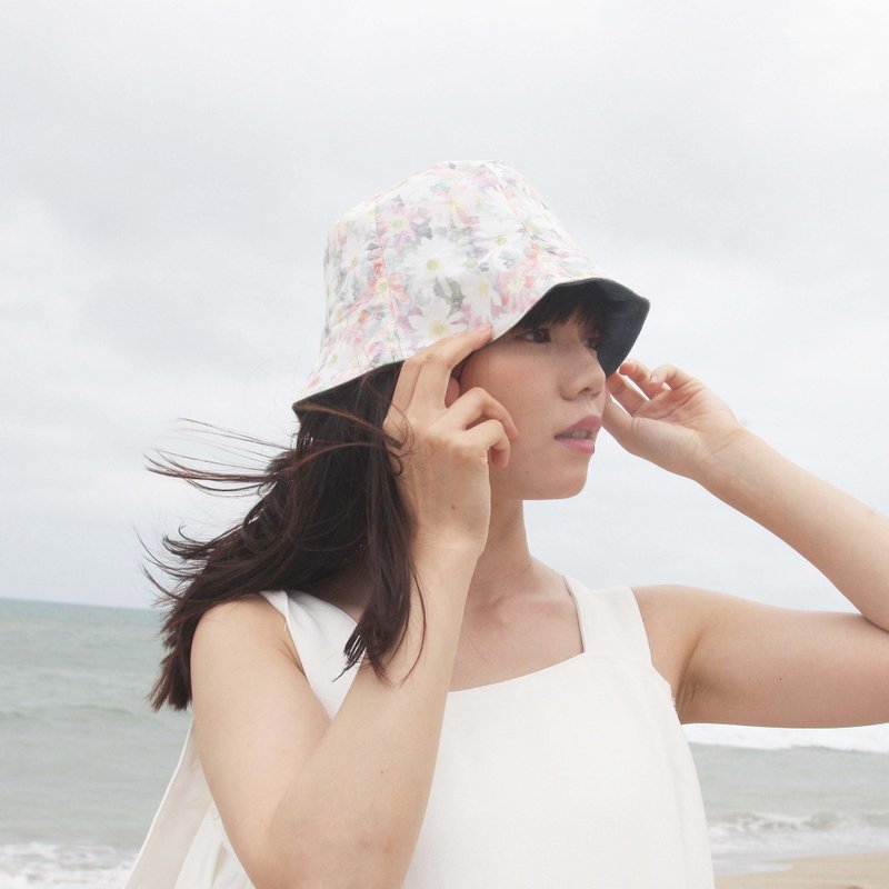 双面帽子 _  粉色水彩小花 - 帽子 - 棉．麻 粉红色