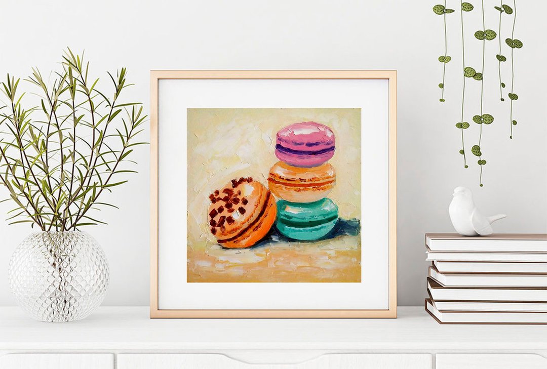 Macaron Original Painting, Dessert Wall Art, Food Art, Kitchen Decor, 手工油畫, 油畫原作 - 海报/装饰画/版画 - 其他材质 多色