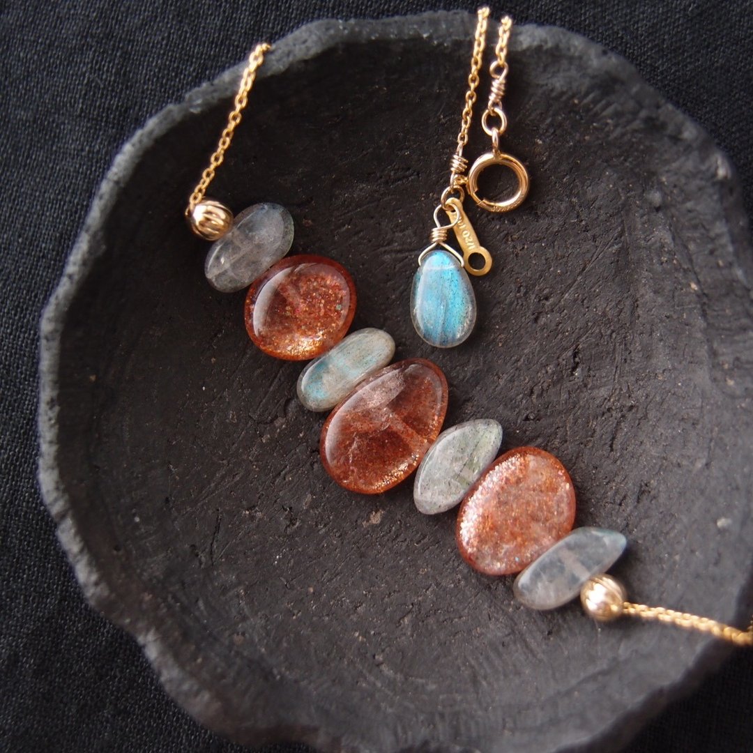 Tanzania Sunstone Necklace【K14gf】坦桑尼亚产 太阳石 项链 - 项链 - 宝石 橘色