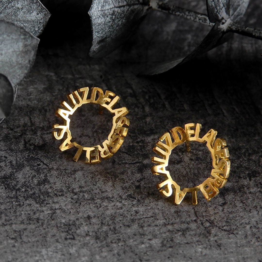 Minimum letter earrings / brass - 耳环/耳夹 - 铜/黄铜 金色