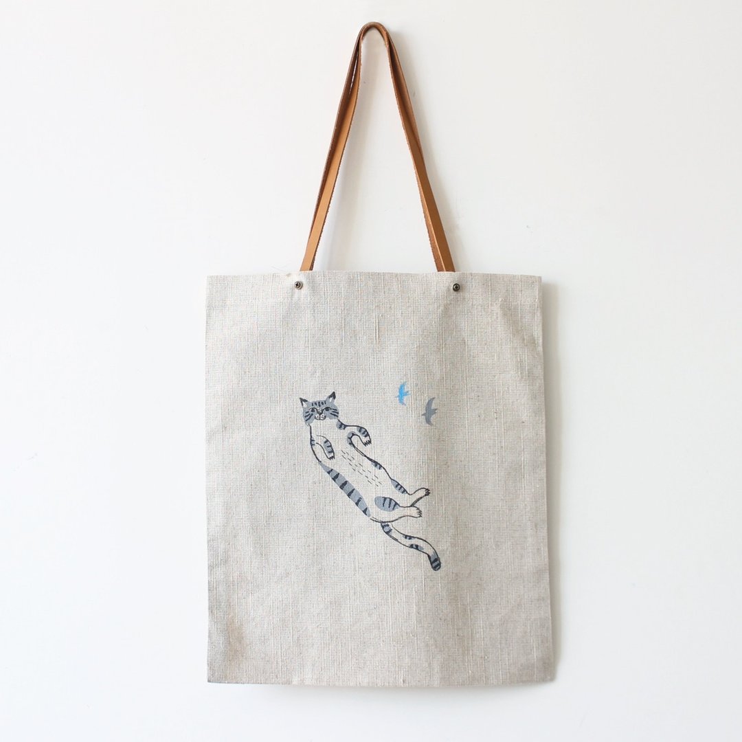 灰色英国短毛猫手造Tote Bag I 猫国民 - 侧背包/斜挎包 - 棉 卡其色
