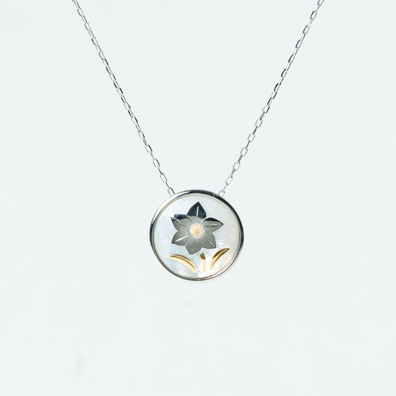 K10WG镶嵌水仙吊坠 - 项链 - 其他金属 银色