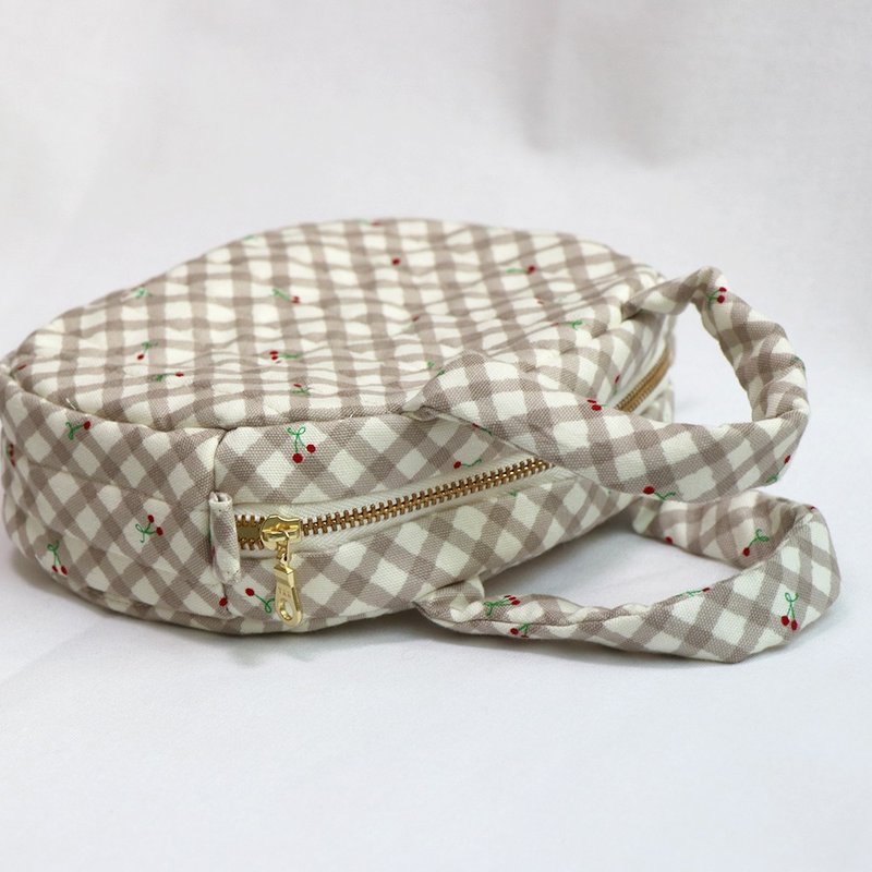 【 MY HANDMADE 】格纹袖珍小提包 l 日本棉布、帆布 l - 手提包/手提袋 - 棉．麻 白色