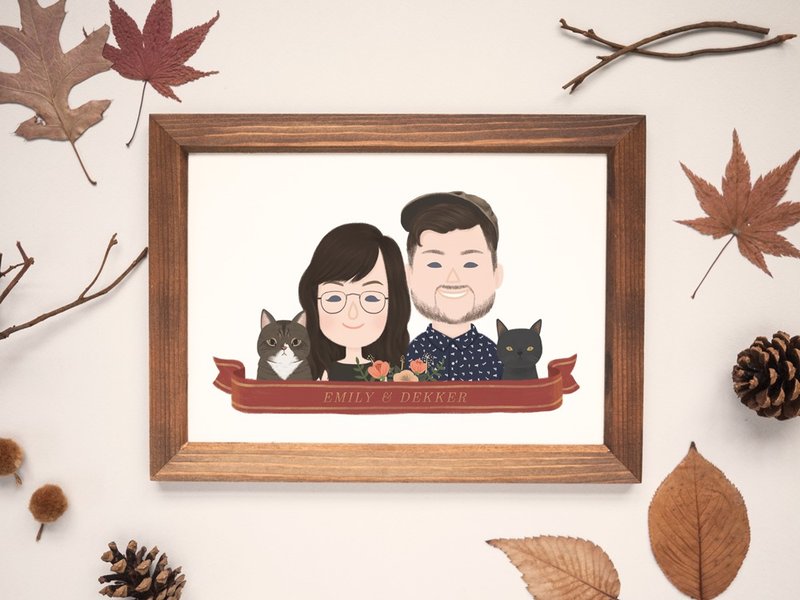 双人情侣似颜绘 | 定制化肖像插画肖像 | 电子版 - 订制画像 - 纸 白色