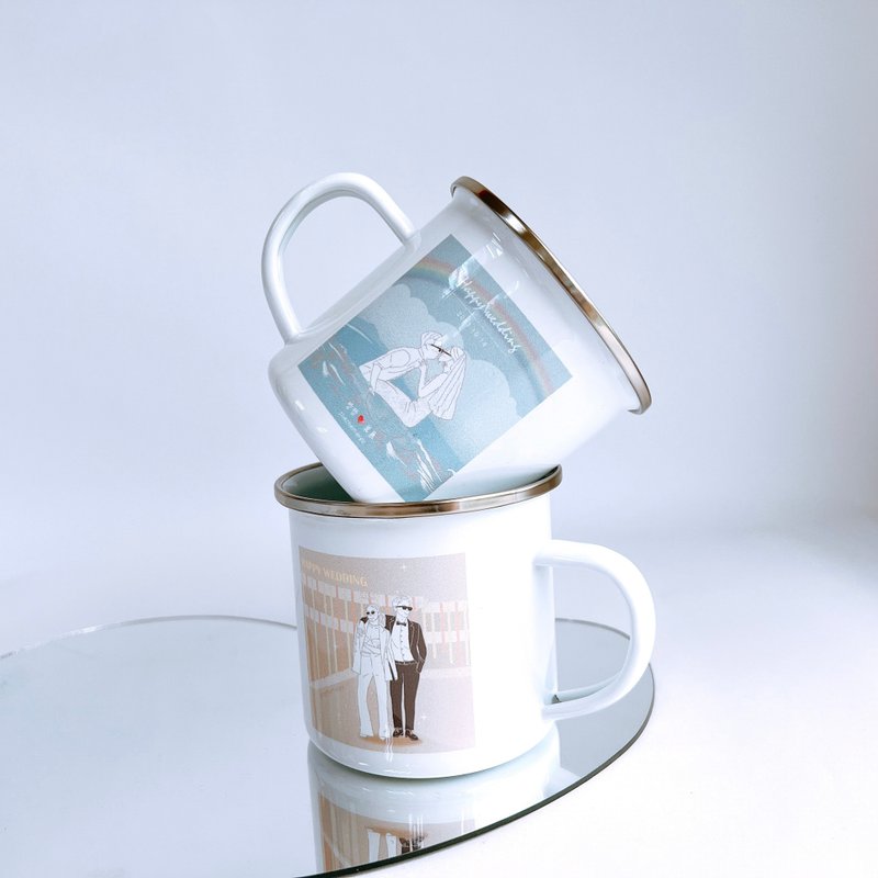 定制似颜绘 | 人像 宠物 露营珐琅杯(含卡片一张) - 随行杯提袋/水壶袋 - 珐琅 白色