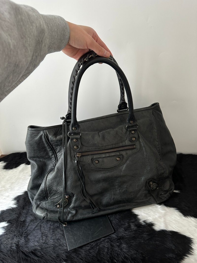 中古包 BALENCIAGA 巴黎世家 Le City 大扣机车包 - 手提包/手提袋 - 真皮 黑色