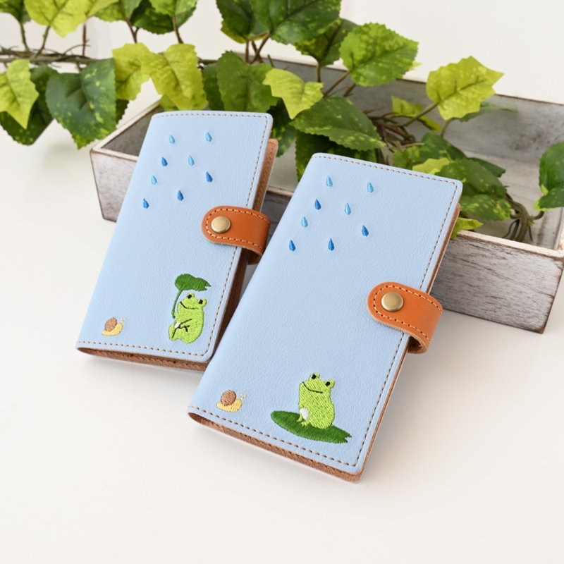 兼容于所有型号 智慧型手机壳 笔记型 [刺绣青蛙] 青蛙日皮革 iPhone Android A159I - 手机壳/手机套 - 真皮 蓝色