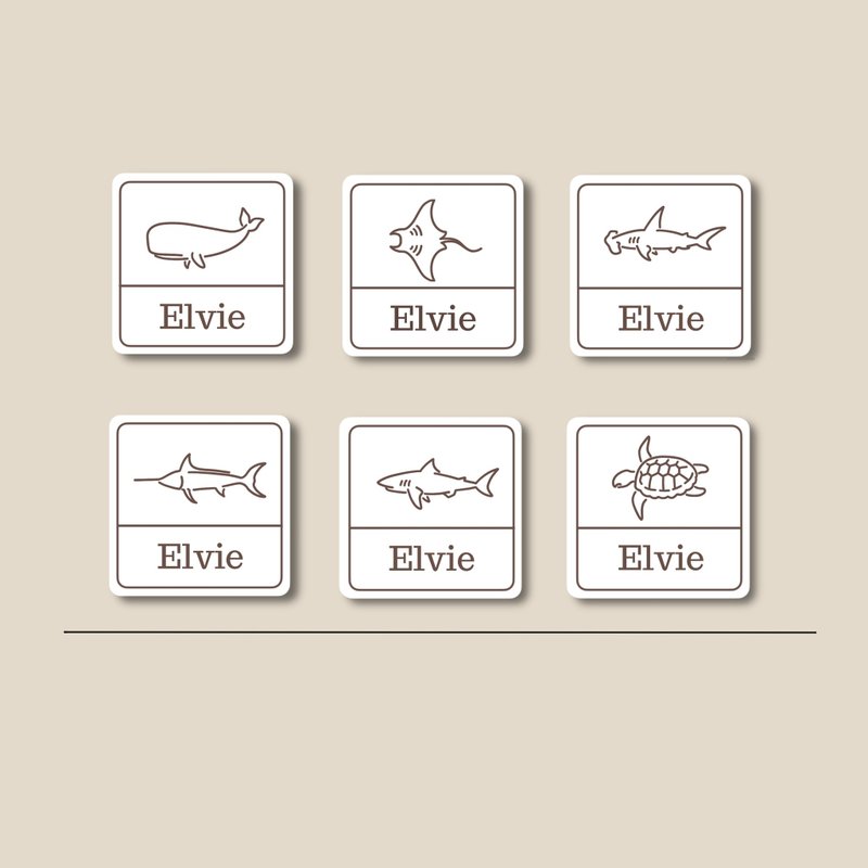 姓名贴纸 耐高温 防水姓名贴 方形 海洋动物系 - 贴纸 - 纸 咖啡色