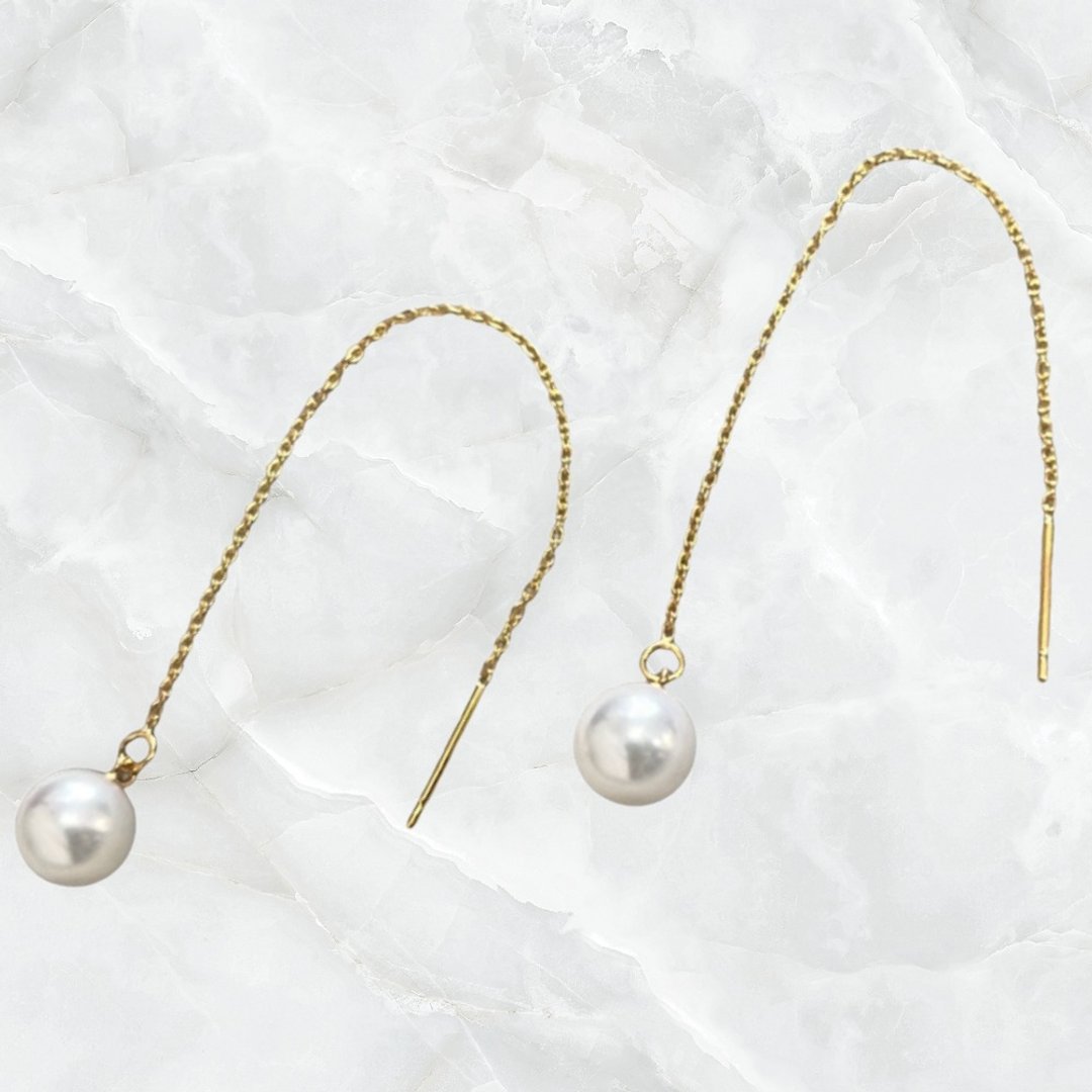 Akoya Pearl pearl american earrings 7-7.5/7.5-8/8-8.5/8.5-9 K14GF Iki Pearls - 耳环/耳夹 - 珍珠 白色