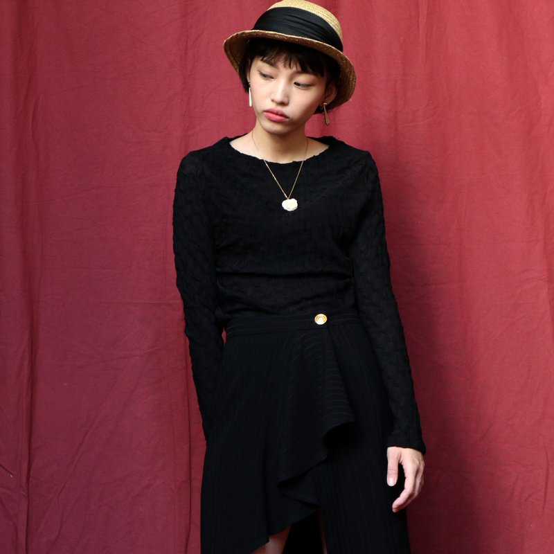 南瓜Vintage。古着 黑色 弹性 皱折 上衣 - 女装上衣 - 其他材质 黑色