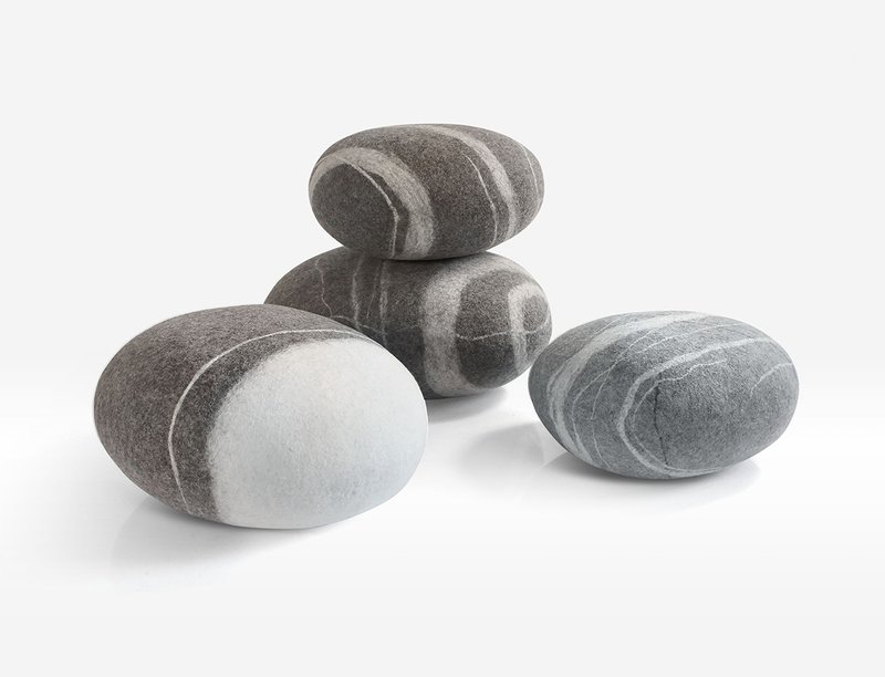 SET OF FOUR POUFS #6 - 枕头/抱枕 - 羊毛 灰色