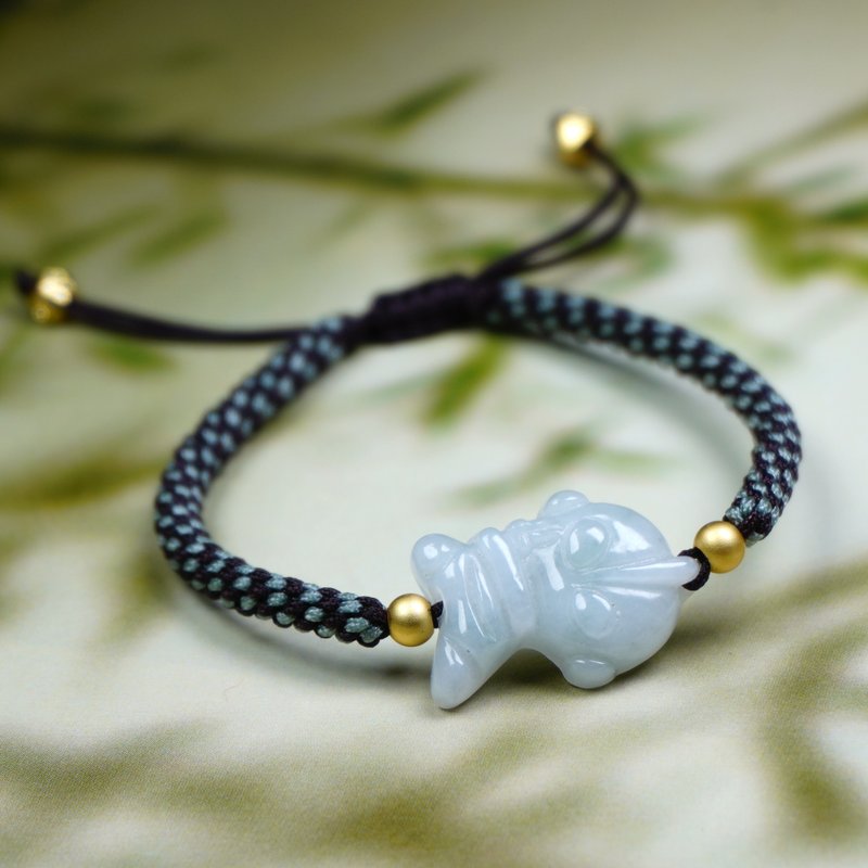 白翡翡翠咸蛋超人编织手链 | 天然缅甸玉A货翡翠 | 送礼 - 手链/手环 - 玉石 透明