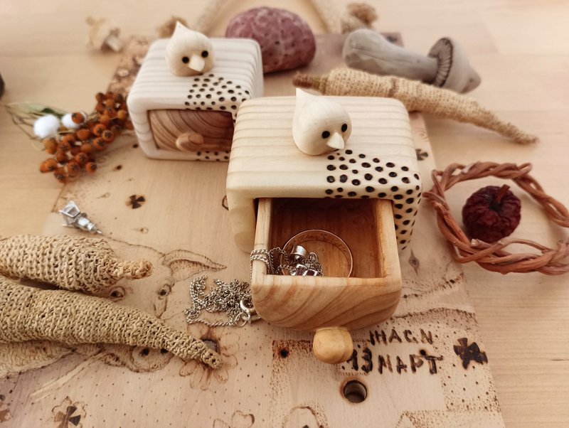 订婚戒指盒与鸟  求婚戒指盒 - 收纳用品 - 木头 咖啡色